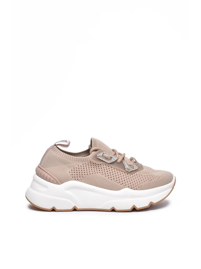 Emanuélle Vee Beige Knitted Sock Chunky Rubber Sole Sneakers