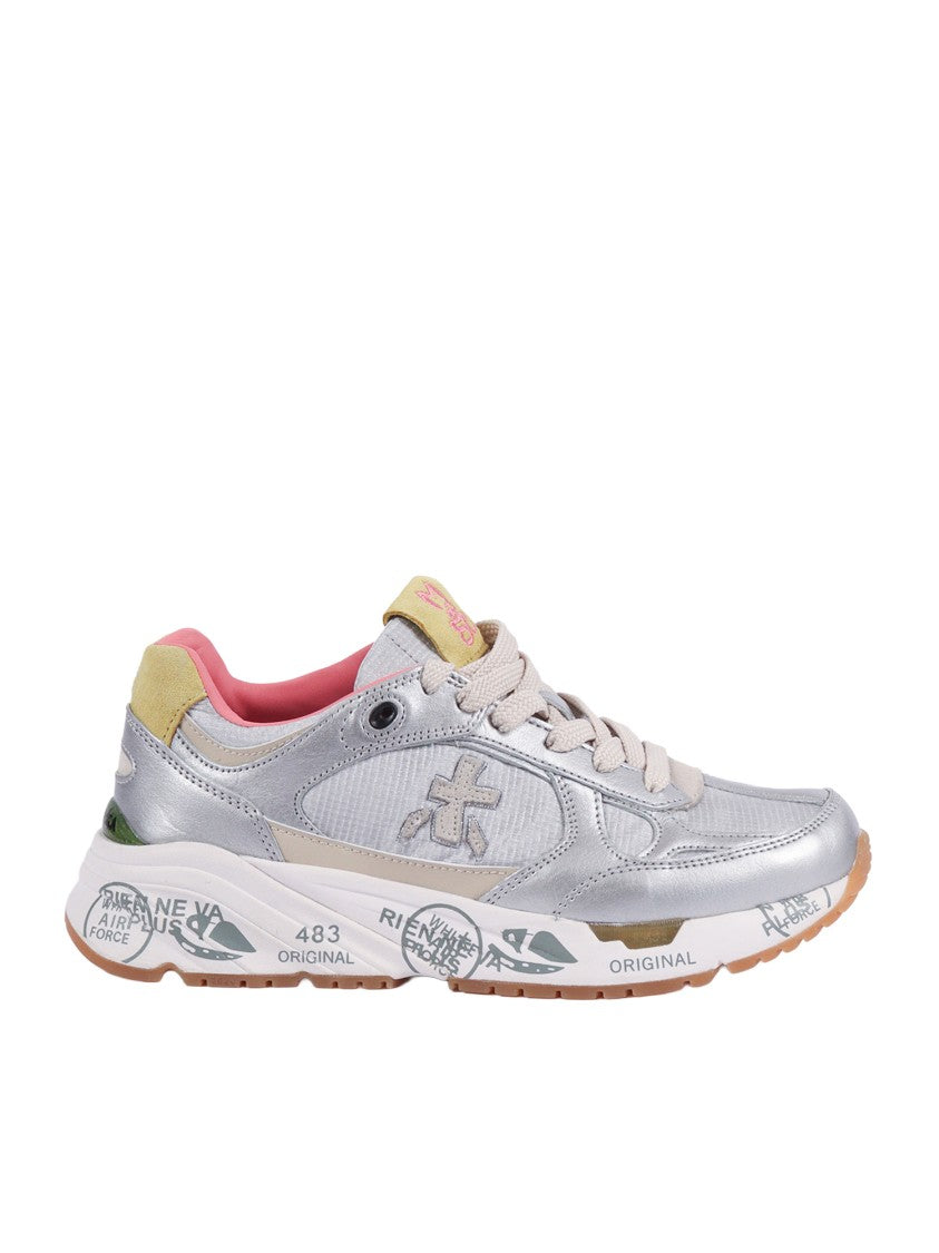 Premiata Mased Silver Metallic Graphic Sneakers