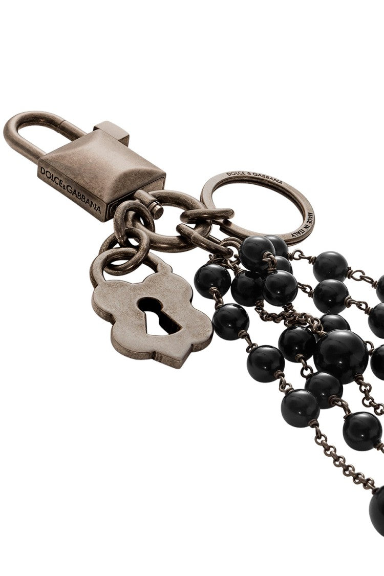 Dolce & Gabbana Black Brass-Crystal Beaded Keychain Charm