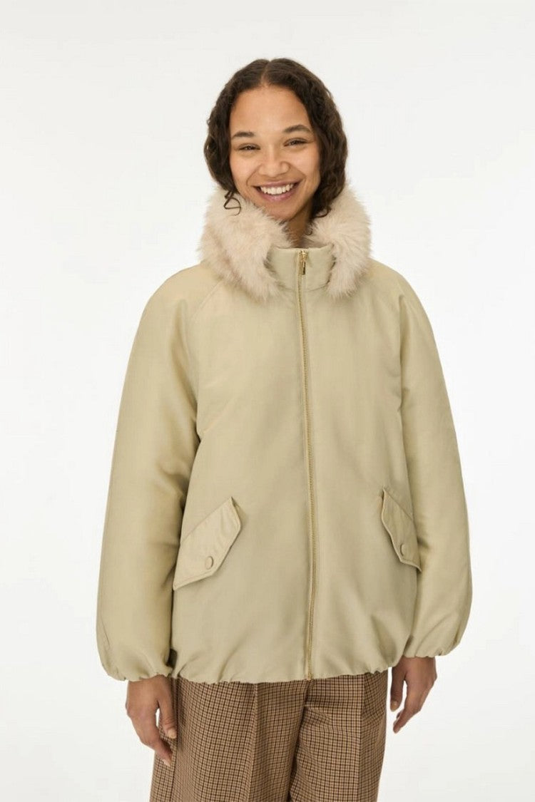 I Blues Cream Plush Collar Zip-Front Jacket