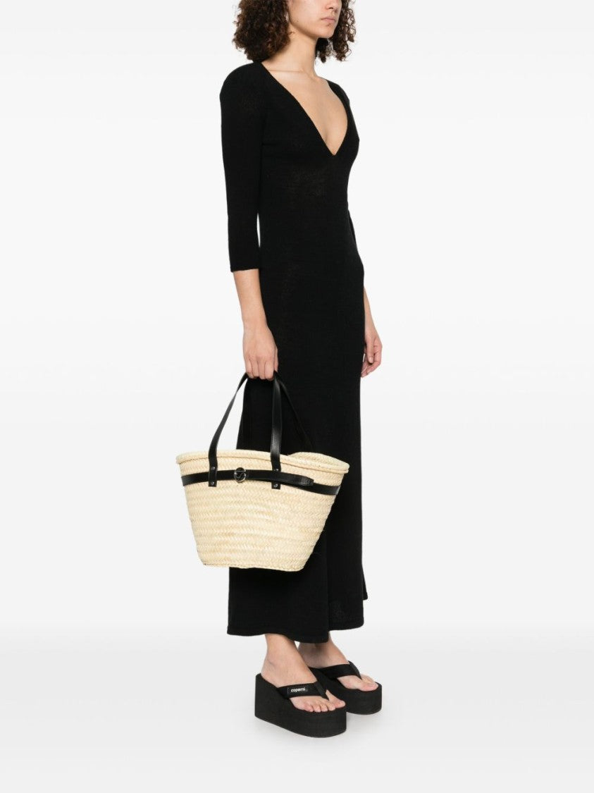 Coperni Beige Woven Basket Leather Handle Bag