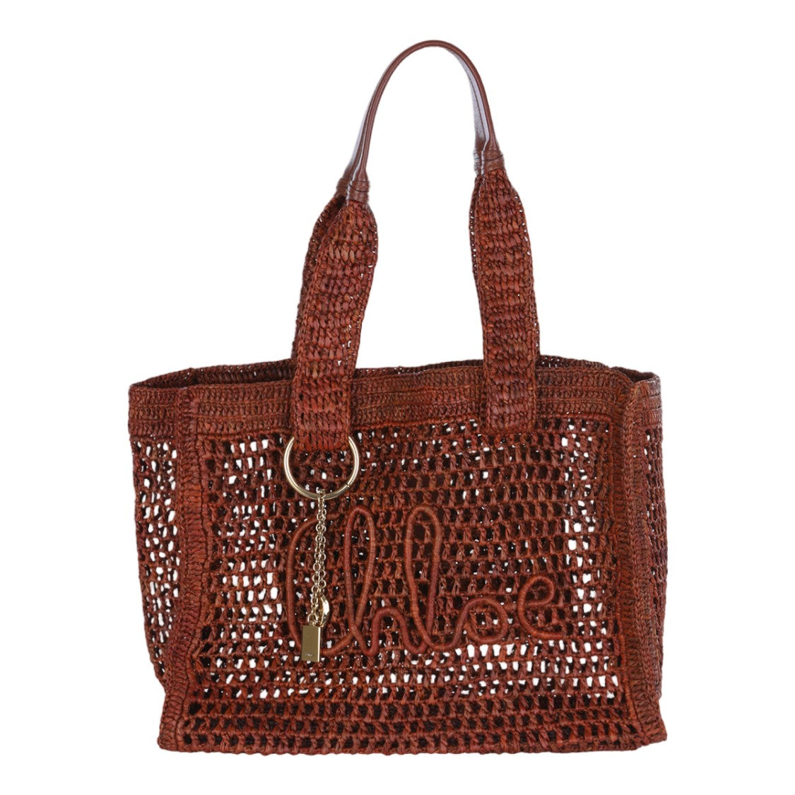 Chloé Woven Open-Weave Bag With Gold-Tone Charm Detail