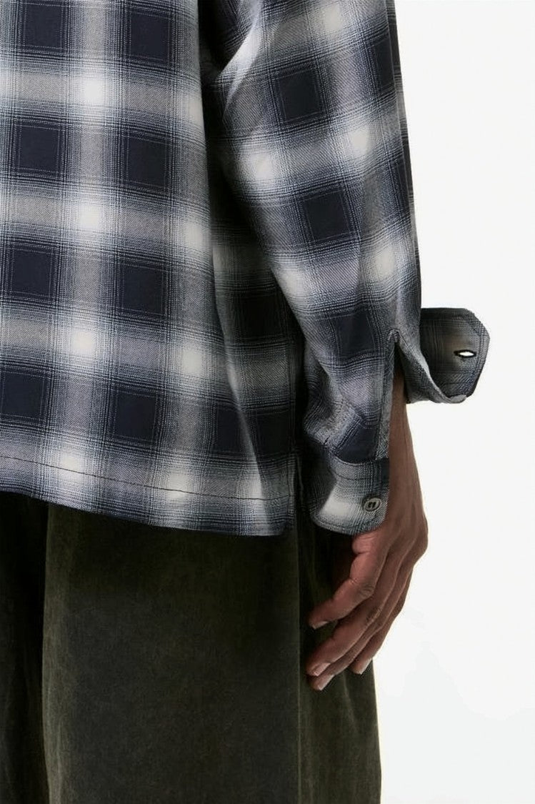 Our Legacy Blurred Checkered Long-Sleeve Shirt With Classic Collar