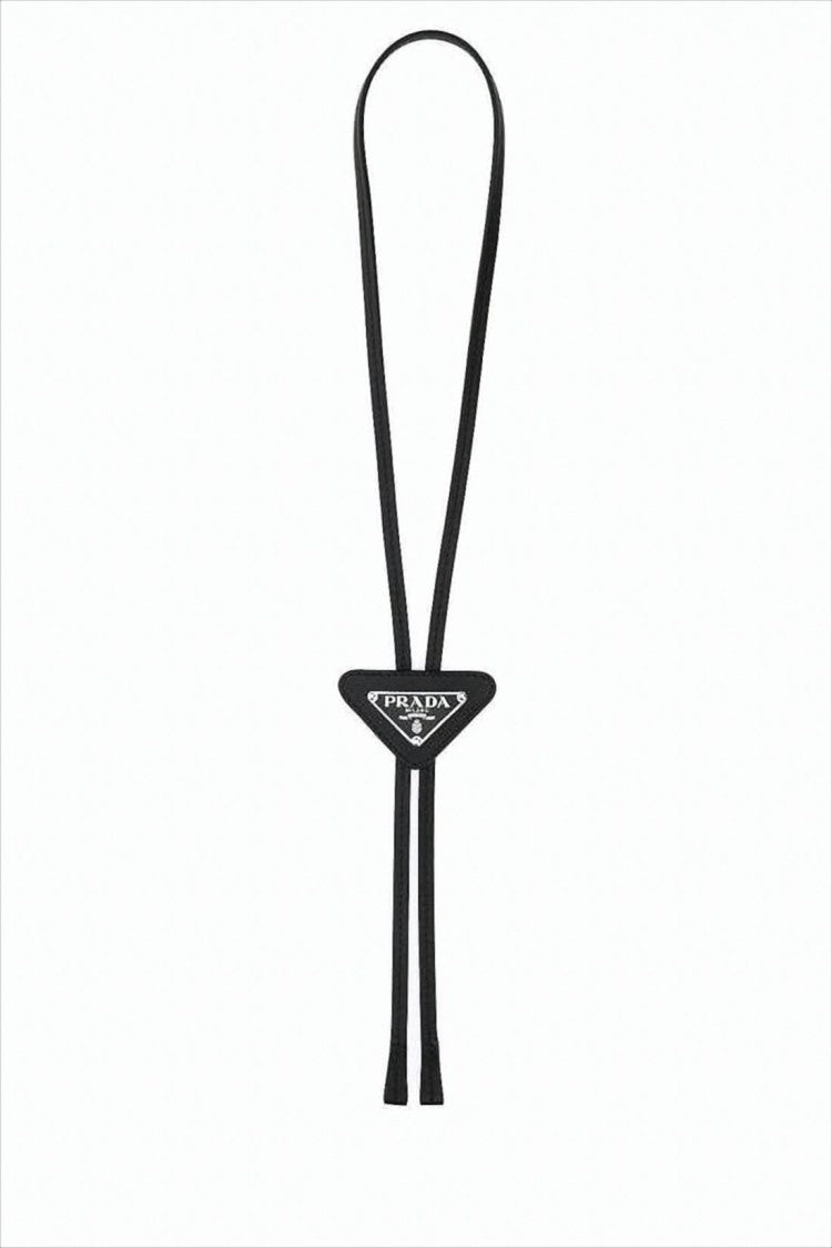 Prada Leather Neck Tie With Triangular Logo Patch