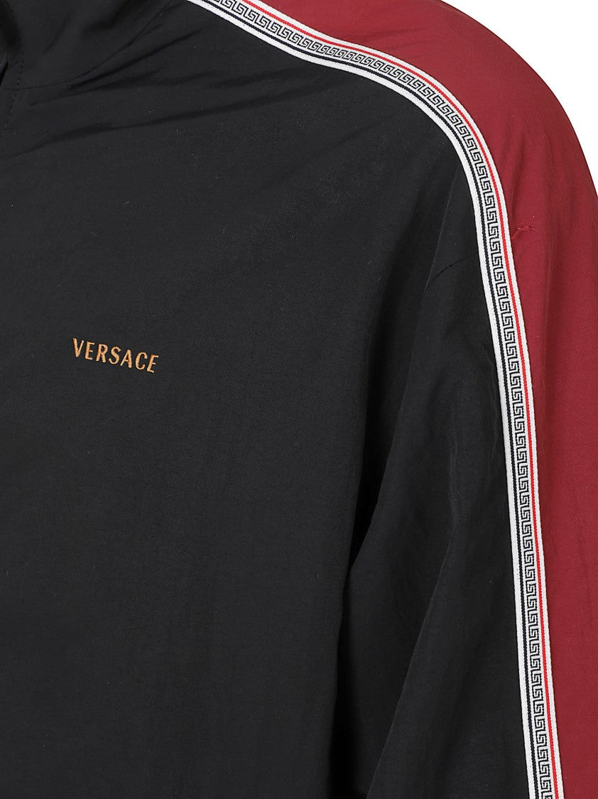 Versace Cropped Jacket With Burgundy Accents And Striped Sleeves