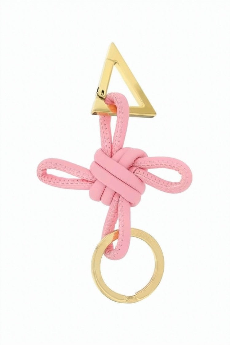 Bottega Veneta Intricately Knotted Pink Lambskin Keyring With Gold-Tone Clasp