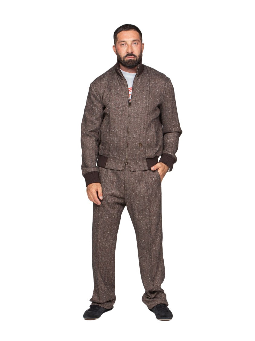 Dsquared2 Relaxed-Fit Textured Brown Trousers With Classic Waistband
