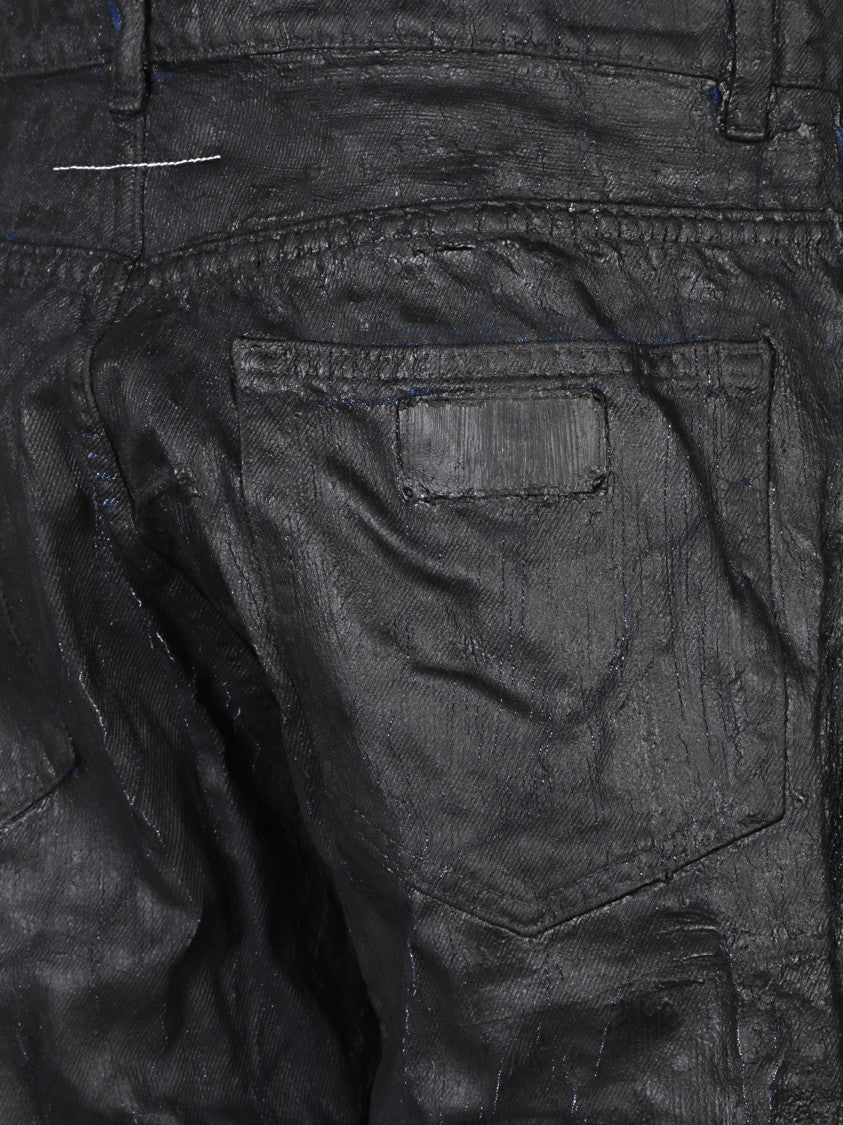 Mm6 By Maison Margiela Textured Waxed Pants With Five-Pocket Design