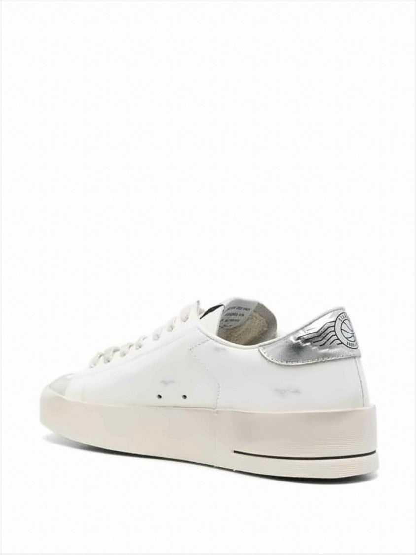 Golden Goose Distressed White Leather Low-Top Sneakers With Prominent Star Detail