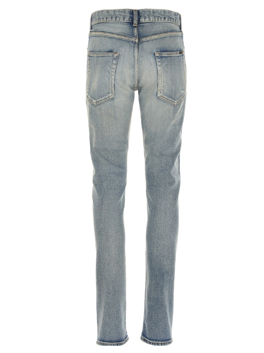 Saint Laurent Slim-Fit Distressed Denim Jeans