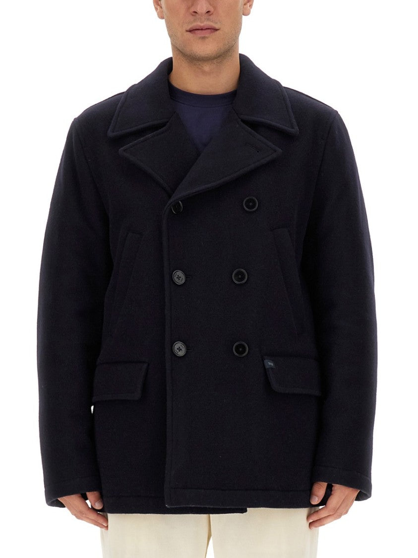 Fay Double-Breasted Black Wool Coat