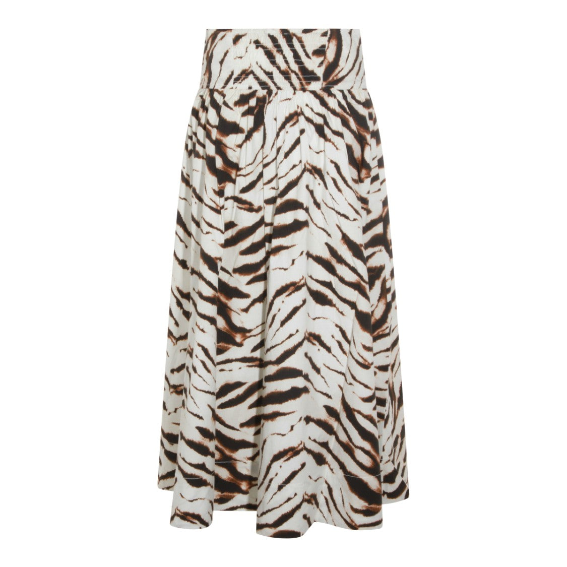 Ganni Midi-Length Cotton Skirt With Animal Print Motif
