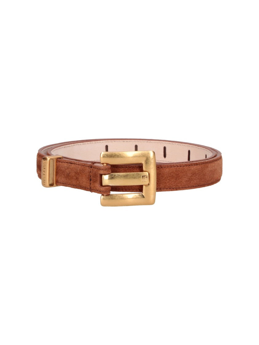 Balmain Brown Anthem Slim Calf Suede Belt