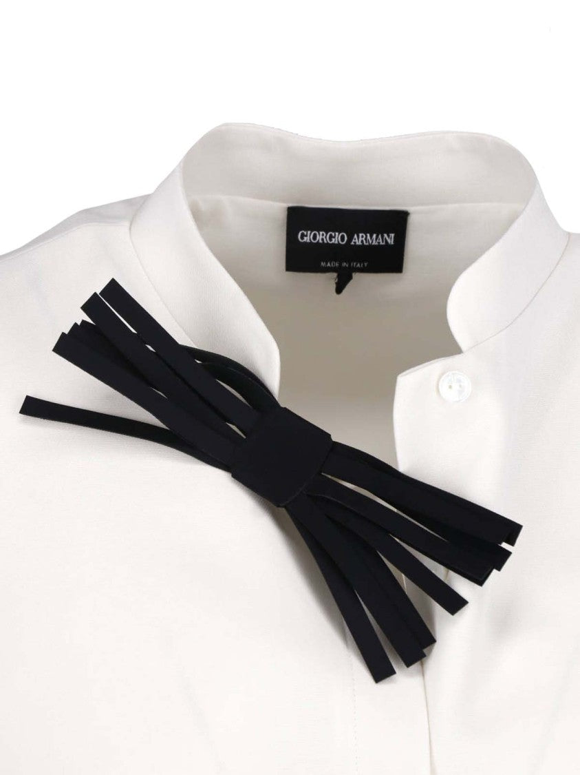 Giorgio Armani Sleeveless Silk Top With Mandarin Collar And Bow Detail