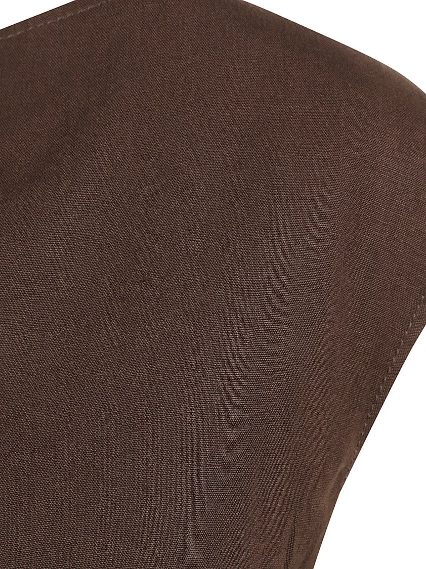 Max Mara V-Neck Linen Dress With Cap Sleeves