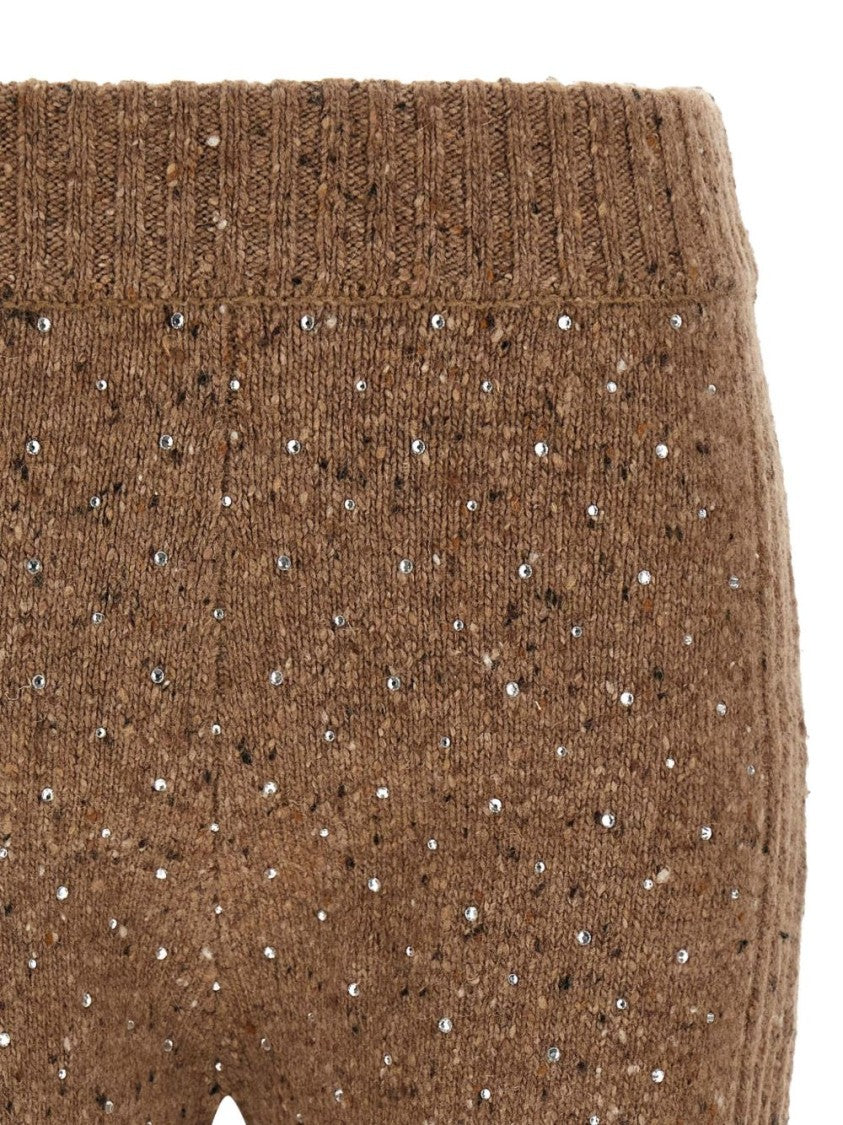 Pinko Bouclé Knit Shorts With Rhinestone Appliques