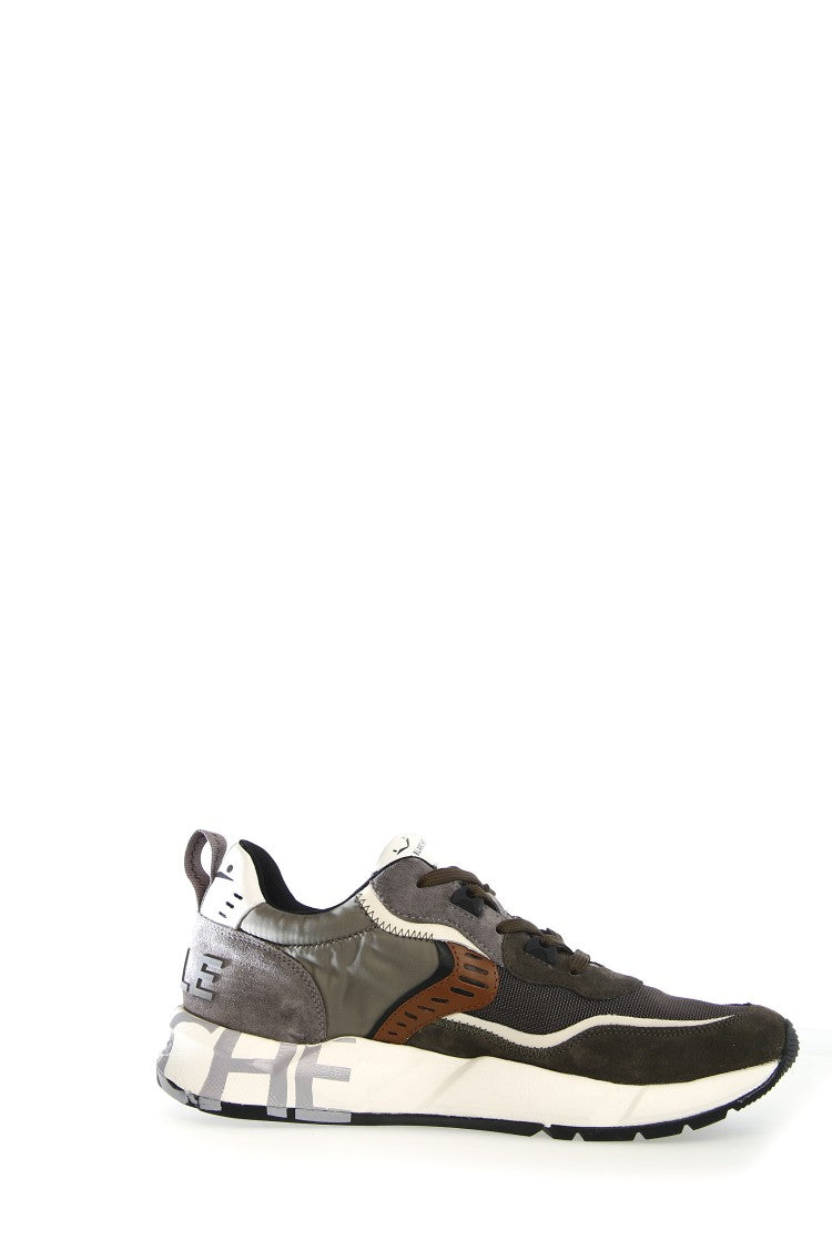Voile Blanche Olive Green Leather Fabric Sporty Sneakers