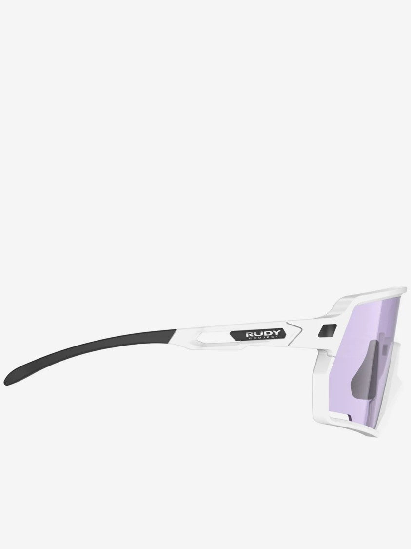 Rudy Project Bold Angular Sunglasses With White Frame And Light Purple Lenses