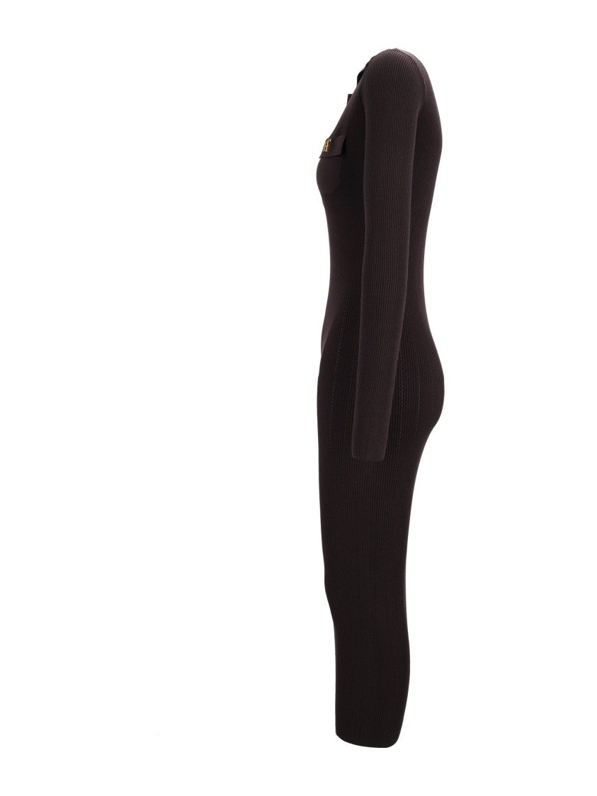 Elisabetta Franchi V-Neck Ribbed Knit Midi Dress
