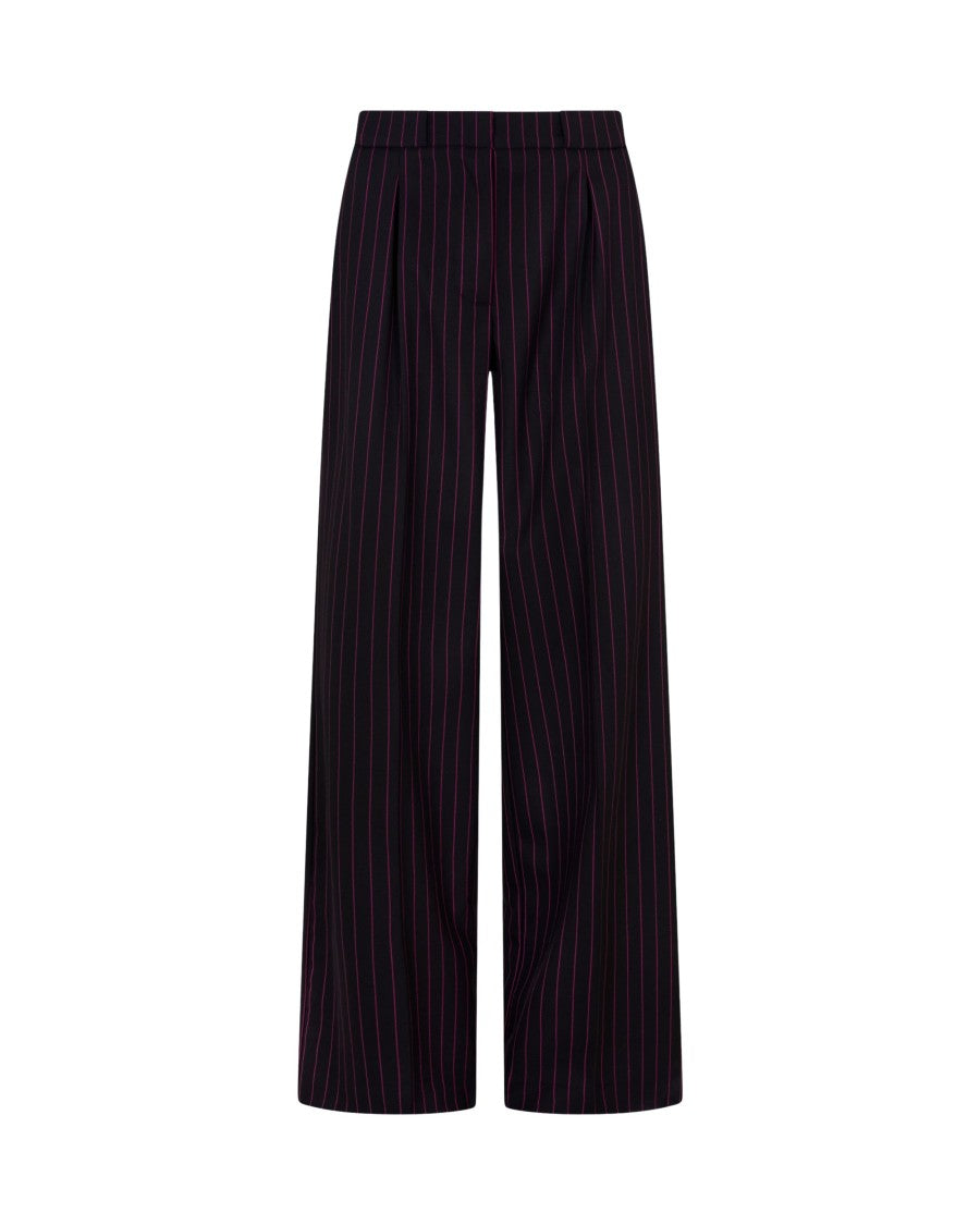 Serena Bute Wool Pinstripe Pleated Trouser - Black/Pink