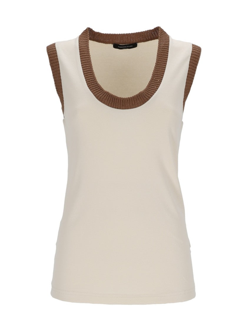 Fabiana Filippi Neutrals Ribbed Cotton Tank Top