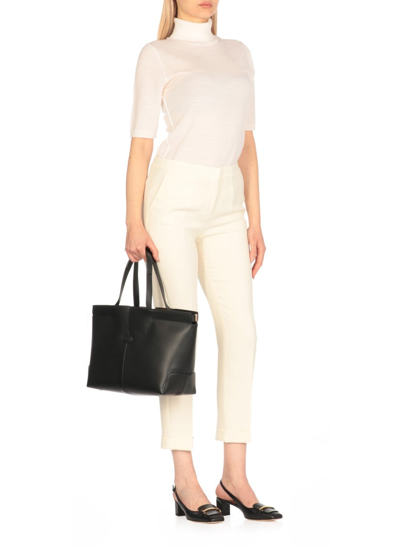 Tod's Structured Black Leather Shopping Bag With Matching Clutch