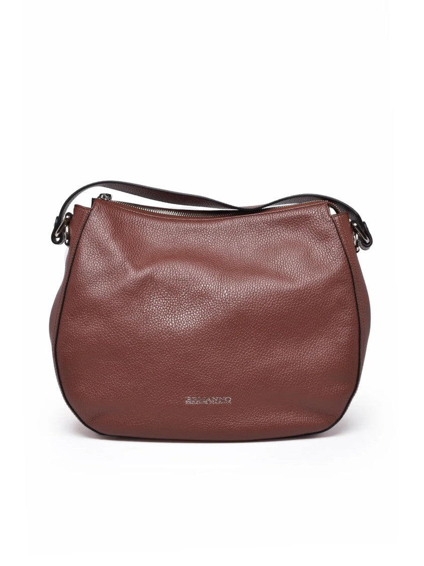 Ermanno Firenze Textured Leather Hobo Bag With Spacious Design And Silver Hardware