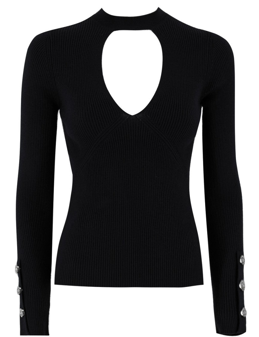 Pinko Ribbed Knit Wool Sweater With Cut-Out Details