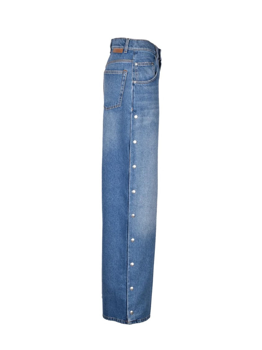 Stella Mccartney Blue Side Clip High-Waisted Wide-Leg Jeans