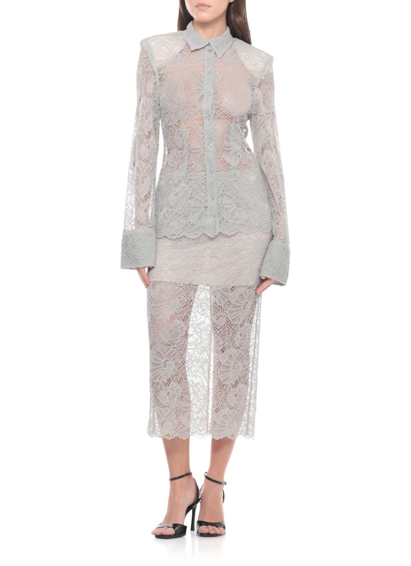 Rotate Grey Flower Mesh Lace Shirt