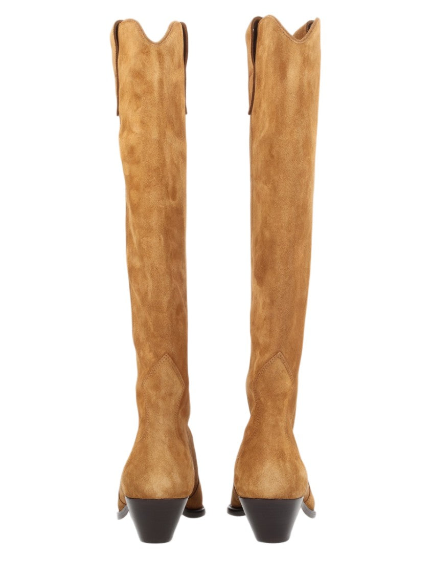 Isabel Marant Denvee Tall Pointed Toe Angled Heel Calf Suede Boots