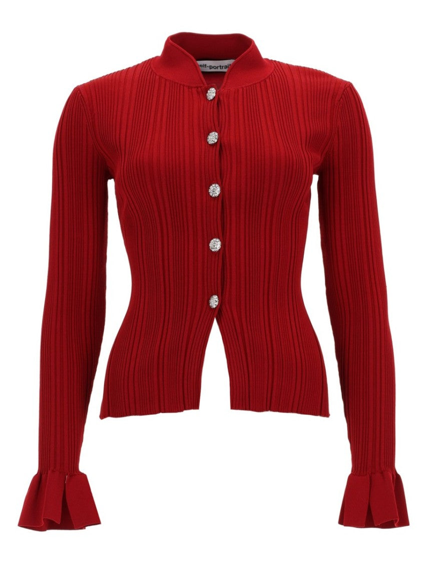 Self-Portrait Refined Ribbed Texture Flaired Cardigan