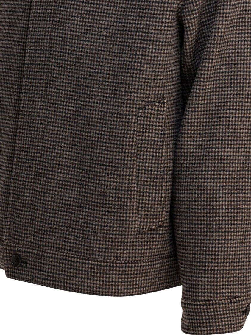 Vince Houndstooth Overshirt Jacket With Concealed Button