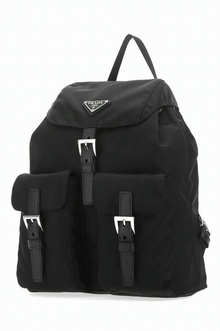 Prada Nylon Small Backpack With Flap Top And Buckle Closure