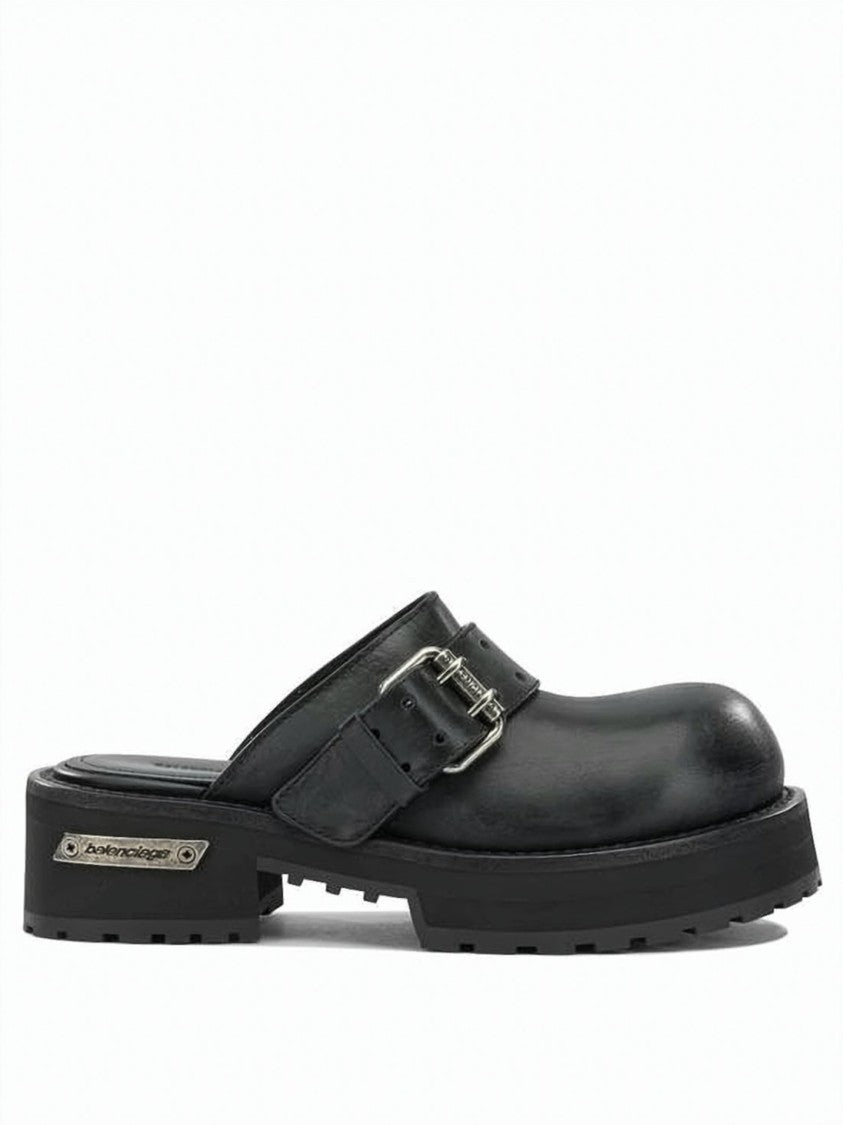 Balenciaga Black Chunky Sole Buckle Leather Mules