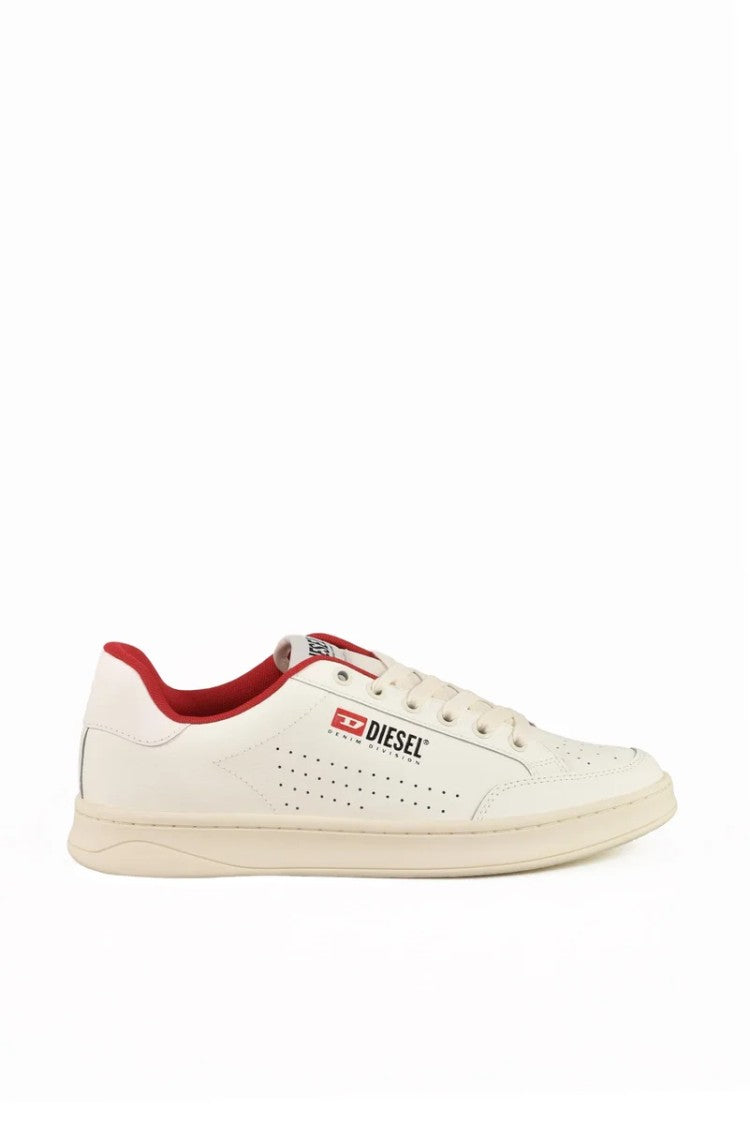 Diesel White/Red Leather Sneakers