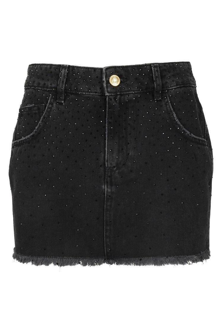 Blumarine Black Denim Miniskirt With Gem Decoration