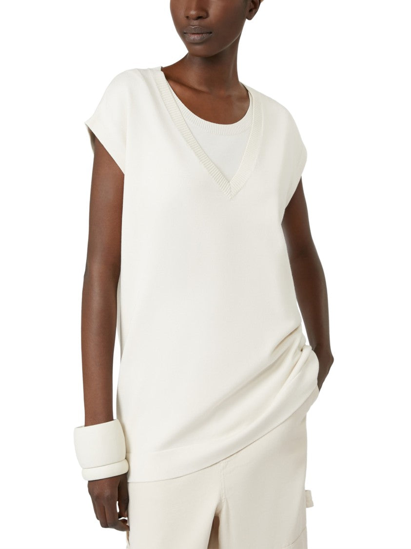 Max Mara Relaxed Fit Deep V-Neck Sweater With Short Sleeves