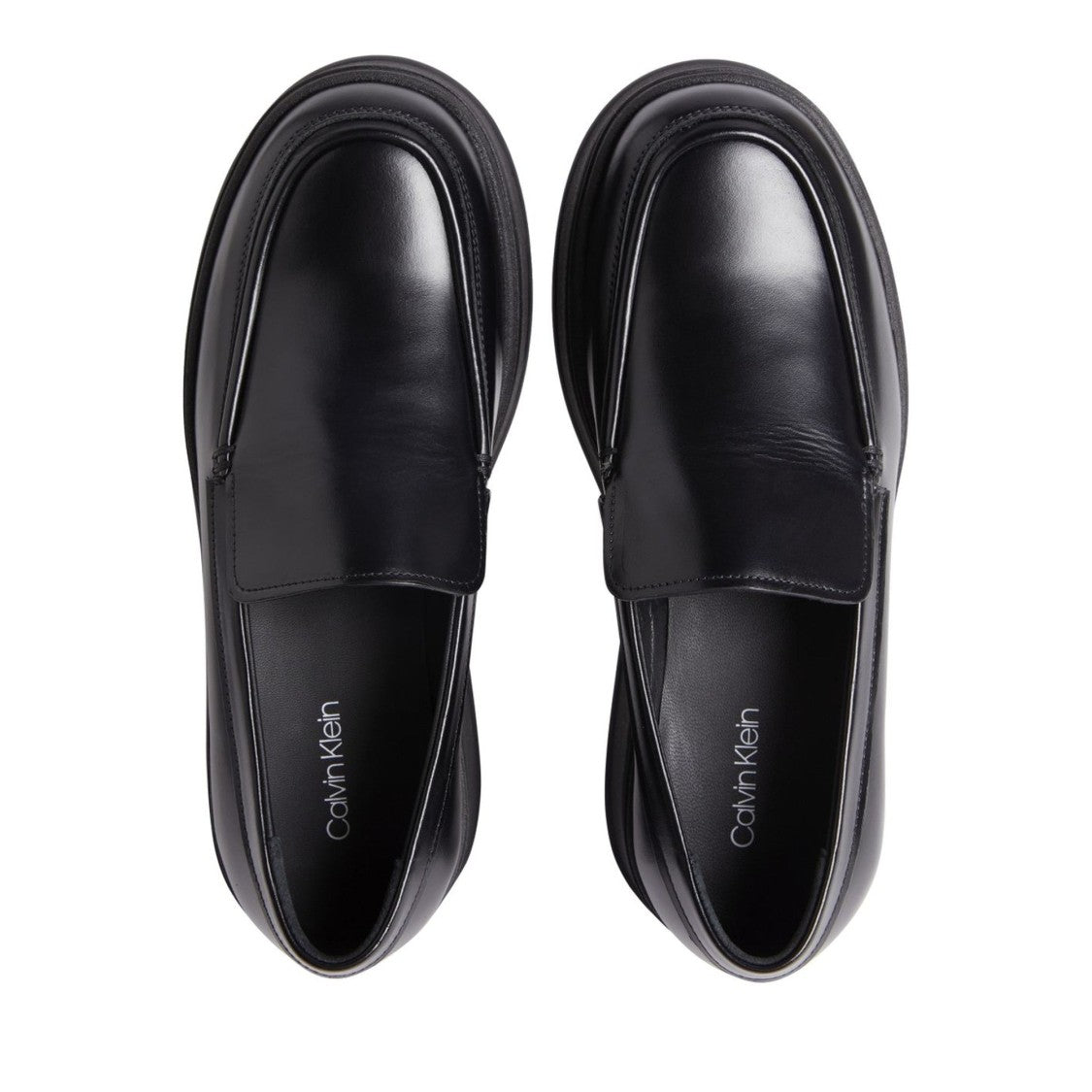 Calvin Klein Pitched Black Elevated Platform Leather Loafers