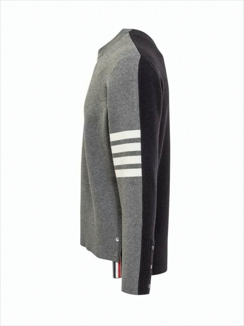 Thom Browne Two-Tone Grey And Black Sweater With Striped Accents