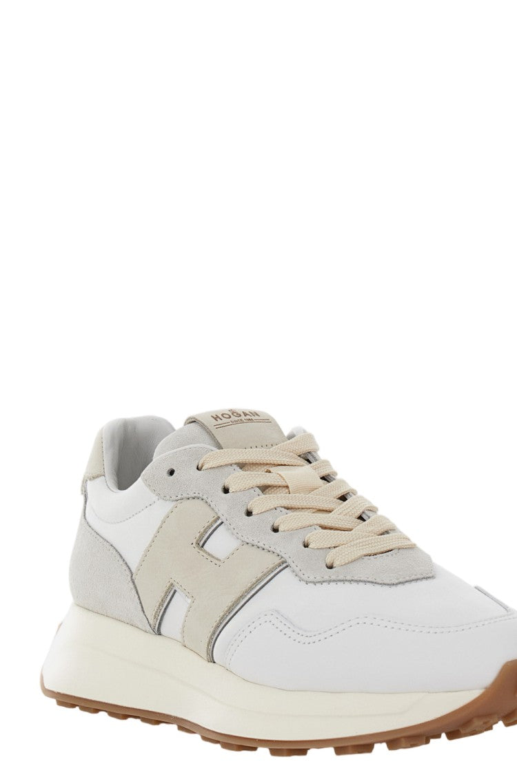 Hogan White Leather And Fabric Sneakers