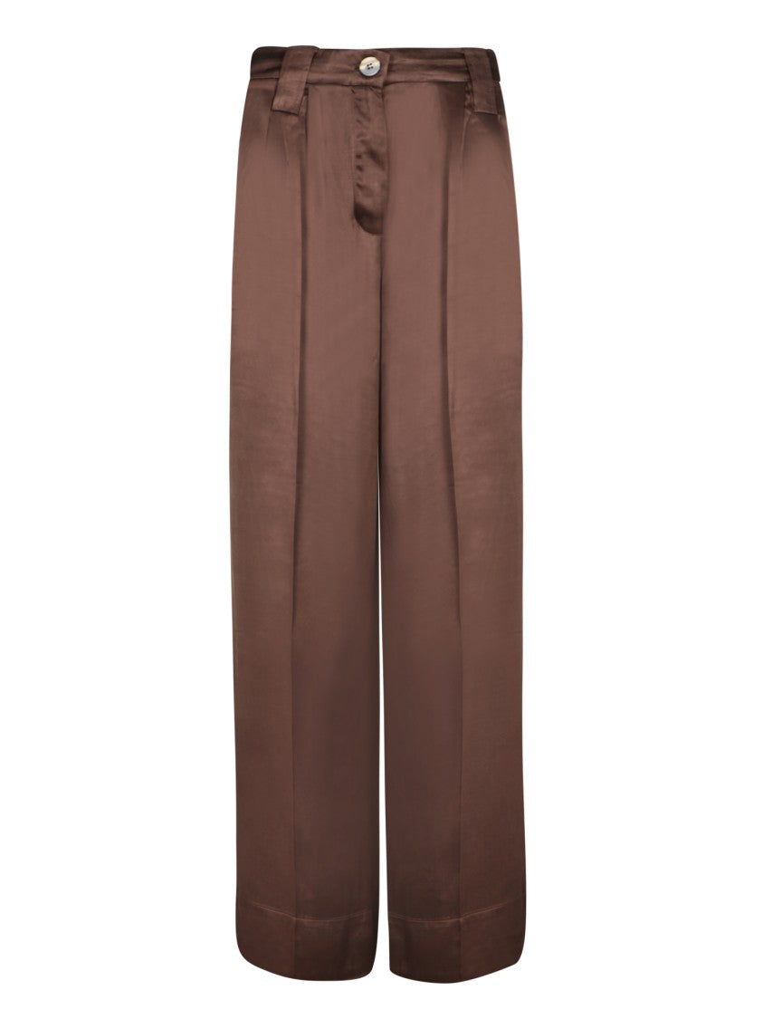 Ganni High-Waisted Satin Wide Leg Trousers