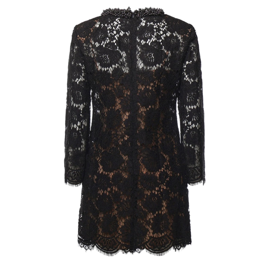 Self-Portrait Black Lace Floral Beaded Mini Dress