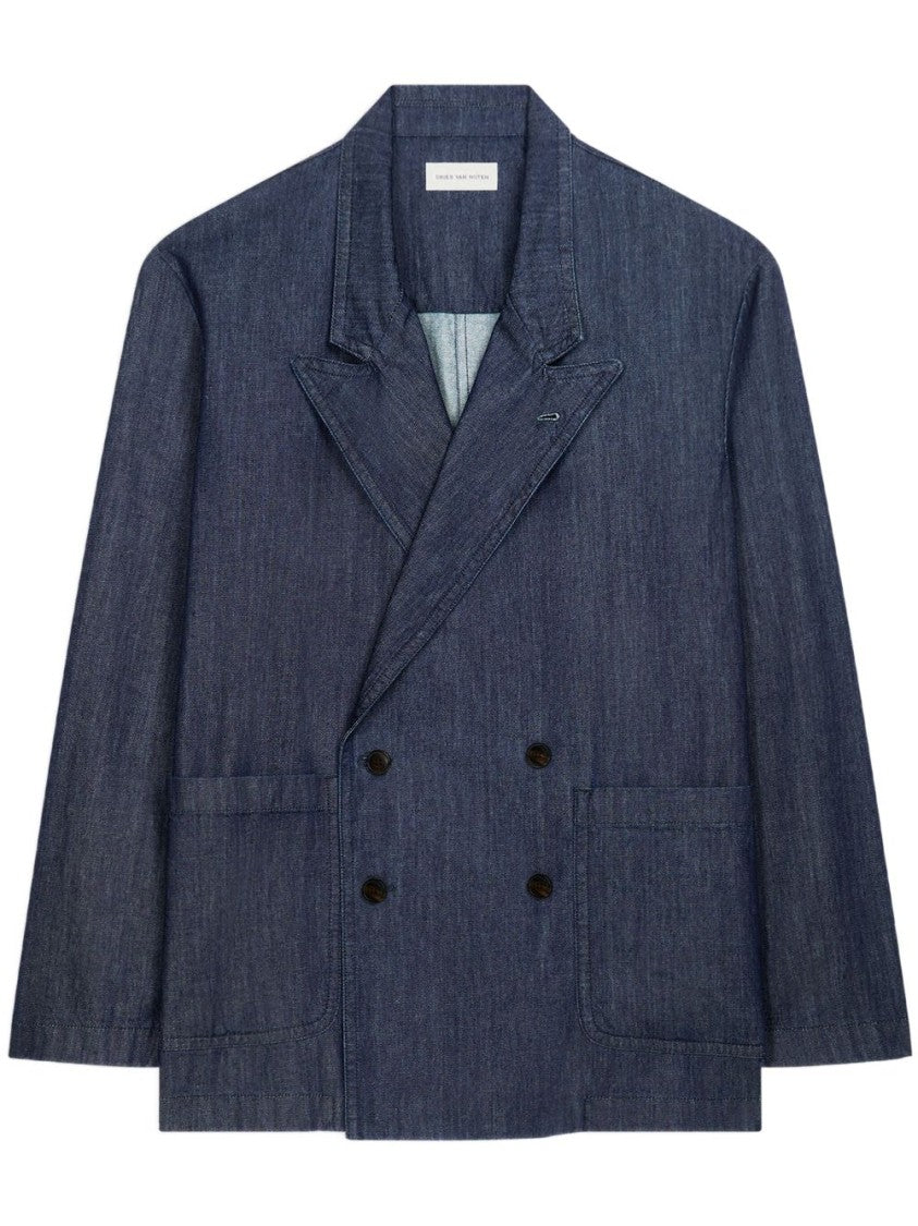 Dries Van Noten Indigo Blue Double-Breasted Denim Blazer