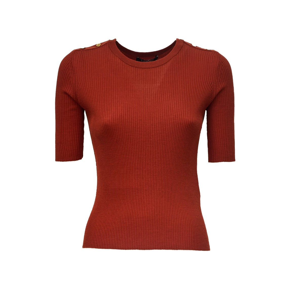 Max Mara Fitted Ribbed Knit Top With Gold Metal Button Details