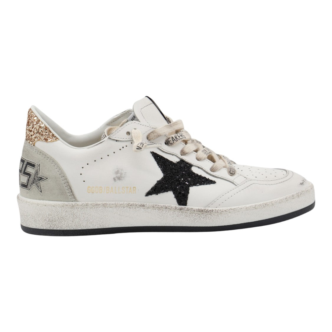 Golden Goose Worn-In White Leather Sneakers With Black Star