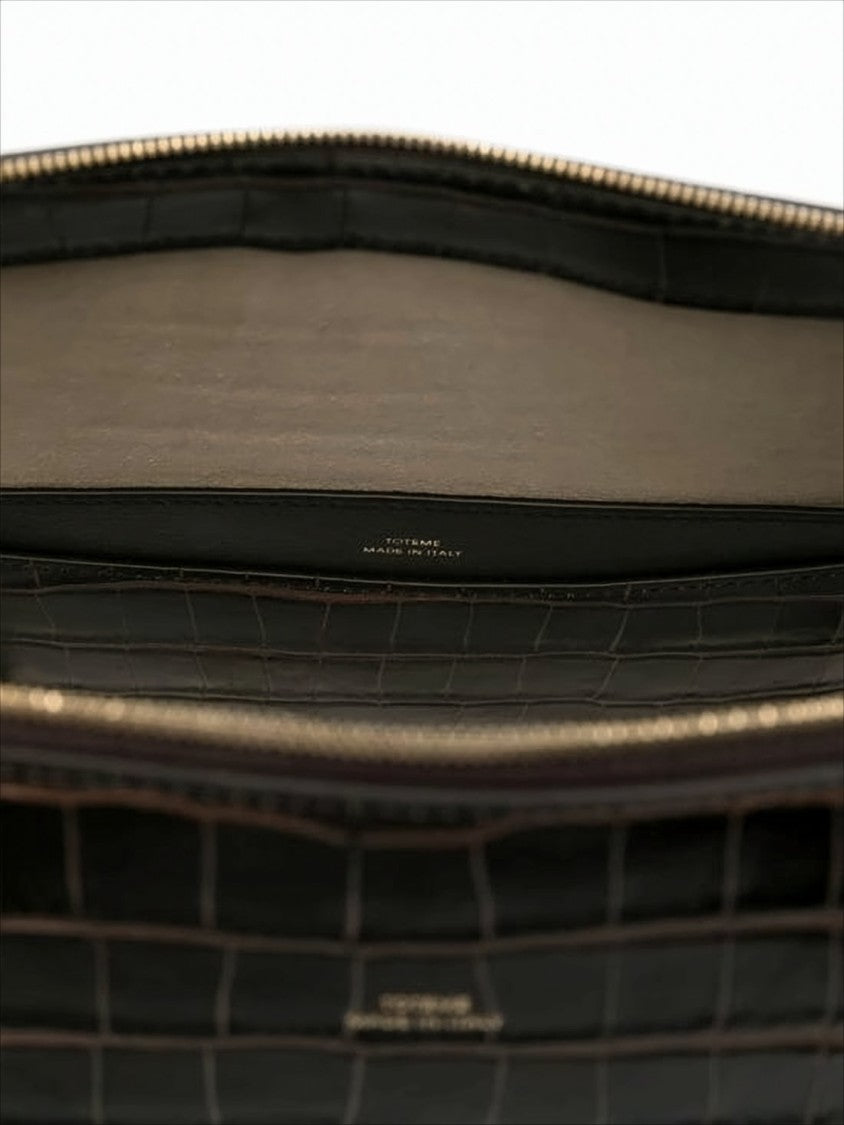 Totême Crocodile-Embossed Black Calf Leather Tote Bag