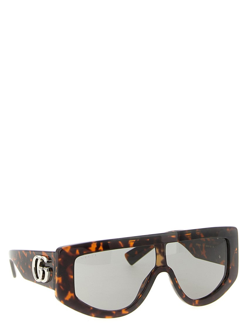 Gucci Tortoiseshell Acetate Rectangular Sunglasses With Metallic Logo