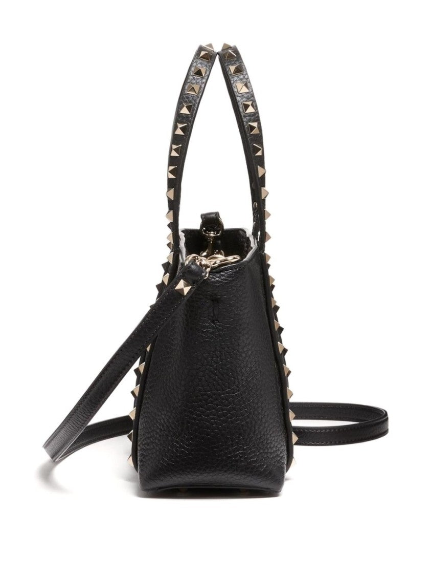 Valentino Garavani Textured Leather Handbag With Metallic Pyramid Studs
