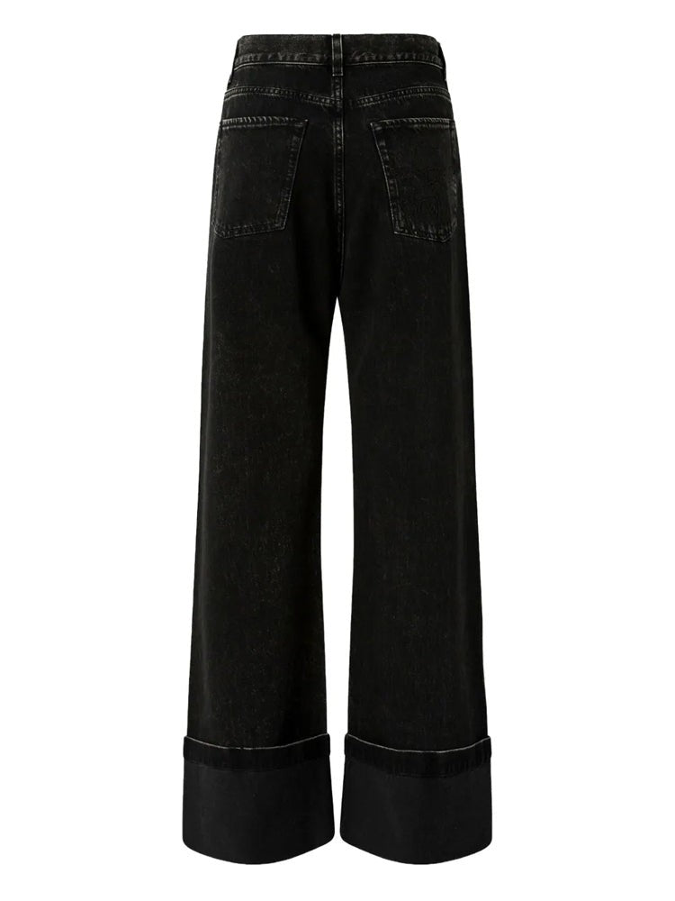 Pinko Black Wanda High-Waist Turn-Up Hem Cotton-Blend Wide-Leg Jeans